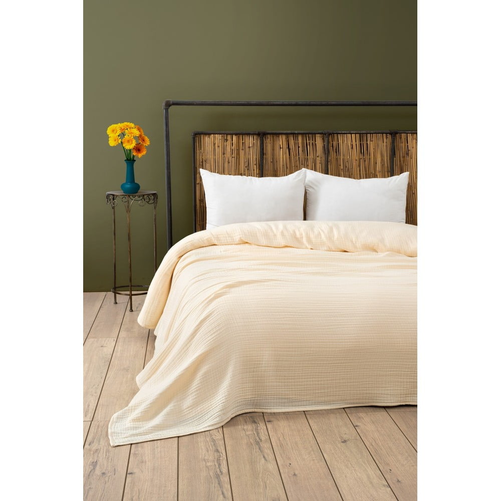 Kremowa narzuta muślinowa 170x250 cm Muslin – Mijolnir