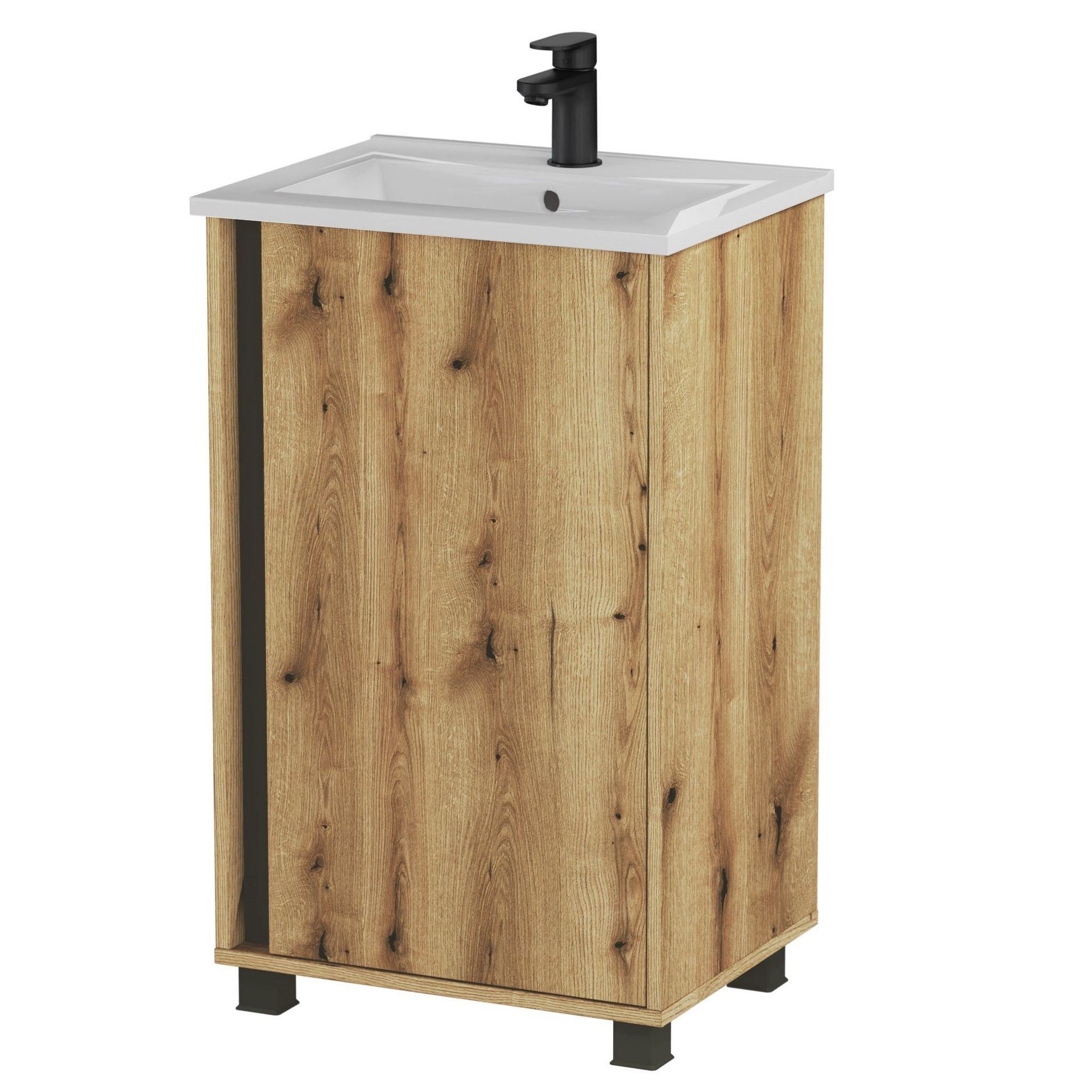 Szafka łazienkowa z umywalką Krofam Fox 50 cm dąb evoke/czarny mat 164-0003