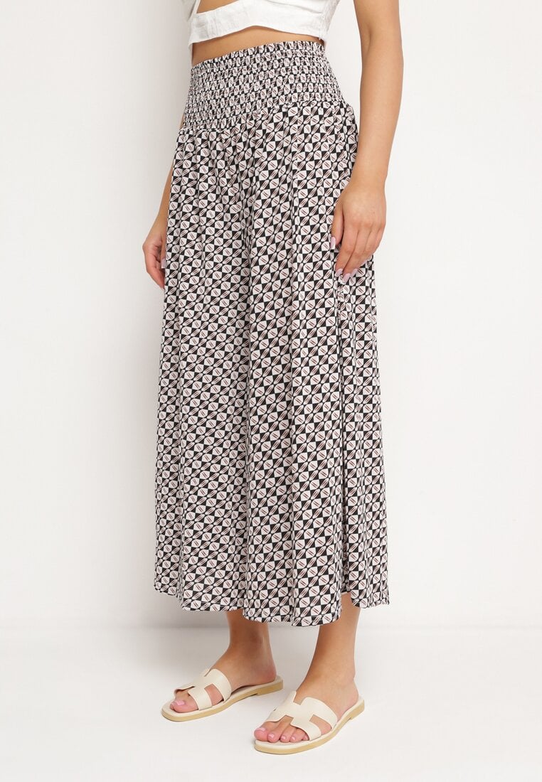 Czarne Szerokie Bawełniane Spodnie z Wysokim Stanem i Gumką Tolaria