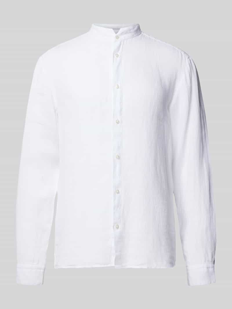 Koszula lniana o kroju slim fit ze stójką model ‘Elvory’