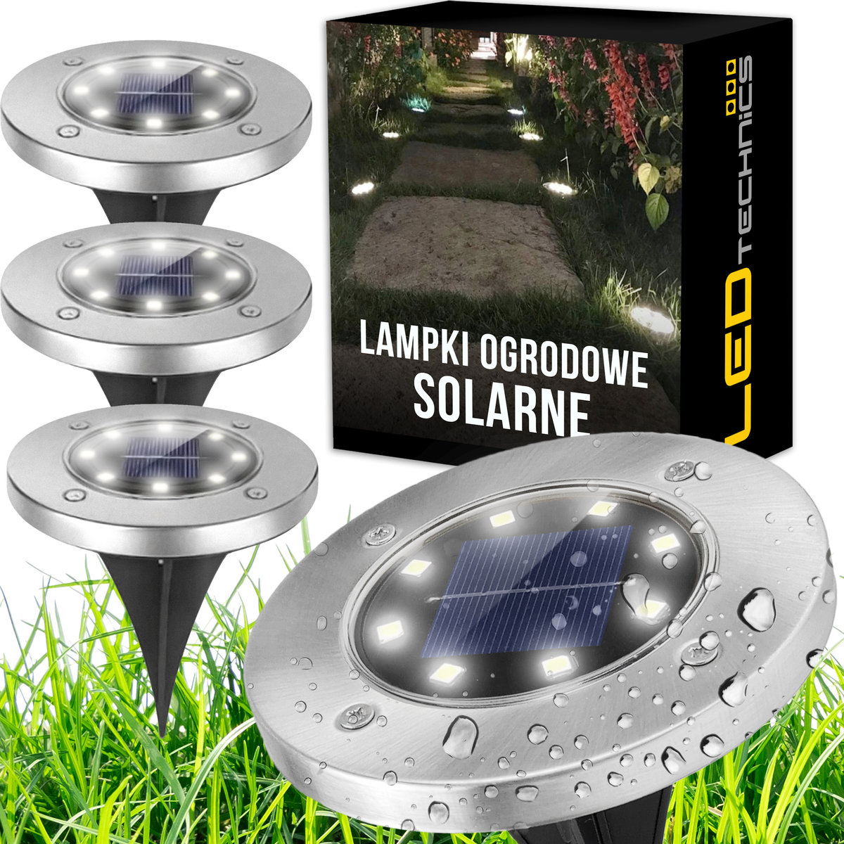 Zestaw 4X Lampki Solarne Gruntowe Diody Disk Light