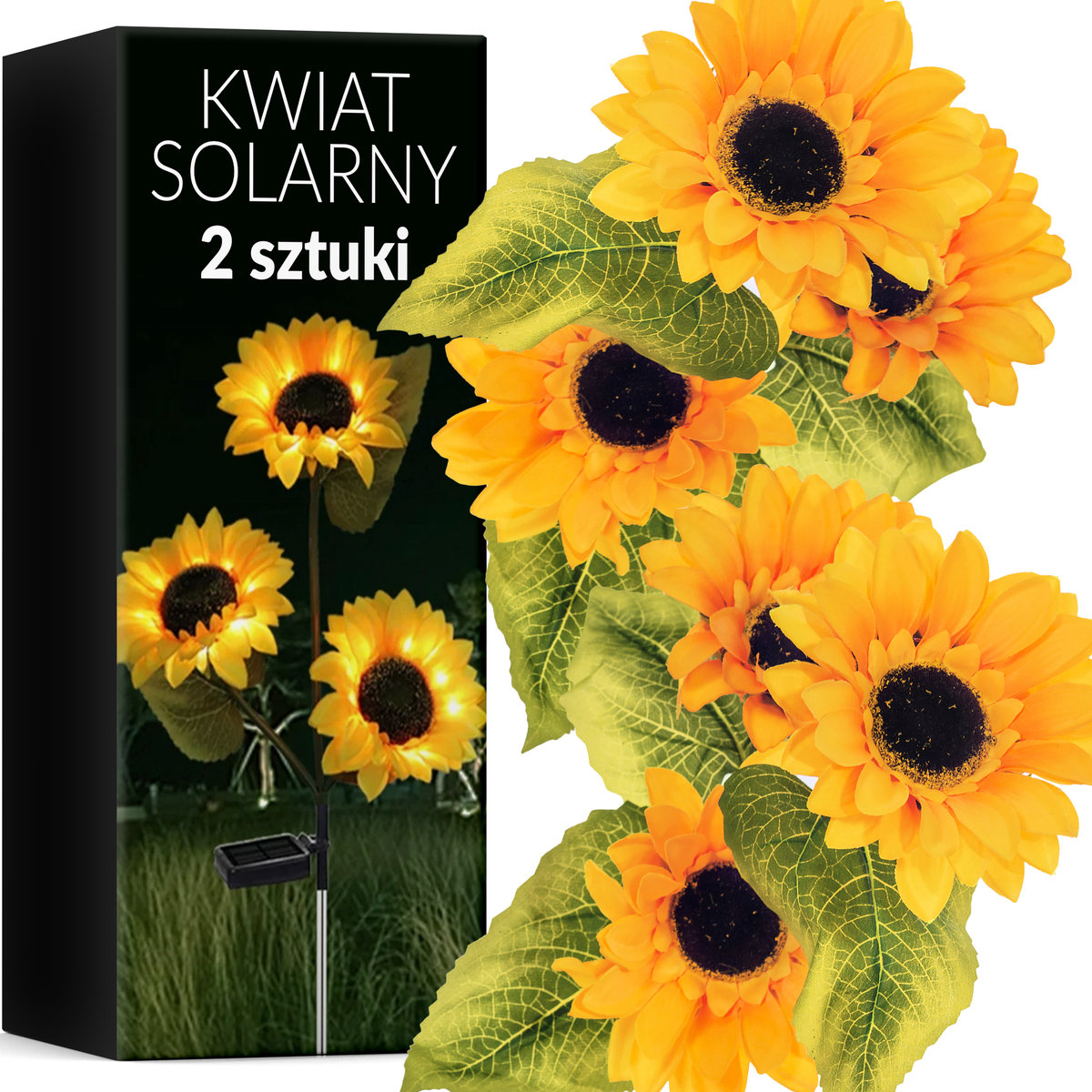 2X Ogrodowa Zewnętrzna Lampa Lampka Solarna Led Wbijana Kwiat Słoneczniki