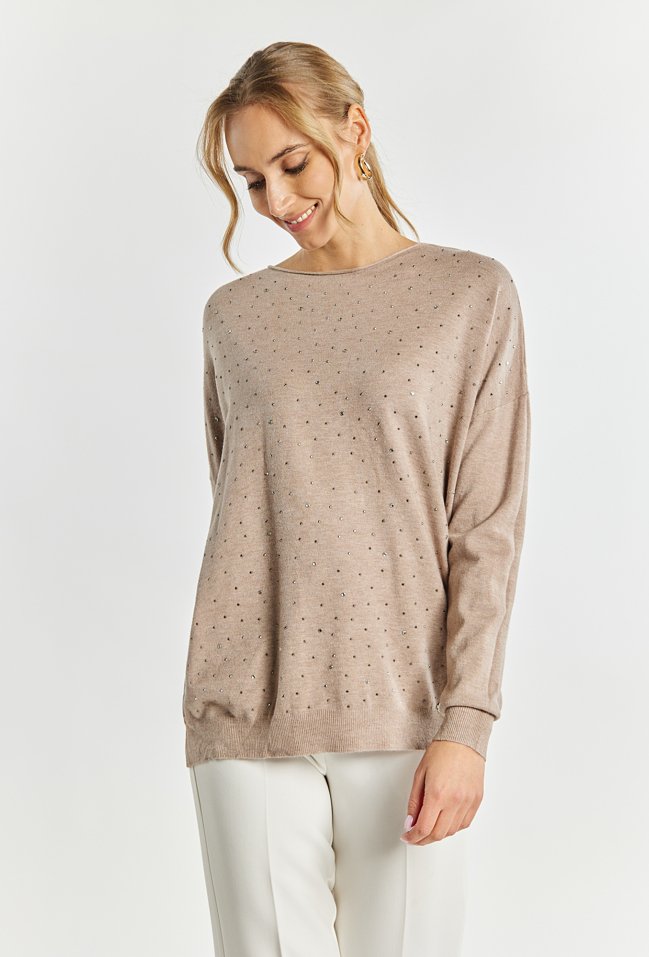 Sweter damski z ozdobną aplikacją - Monnari