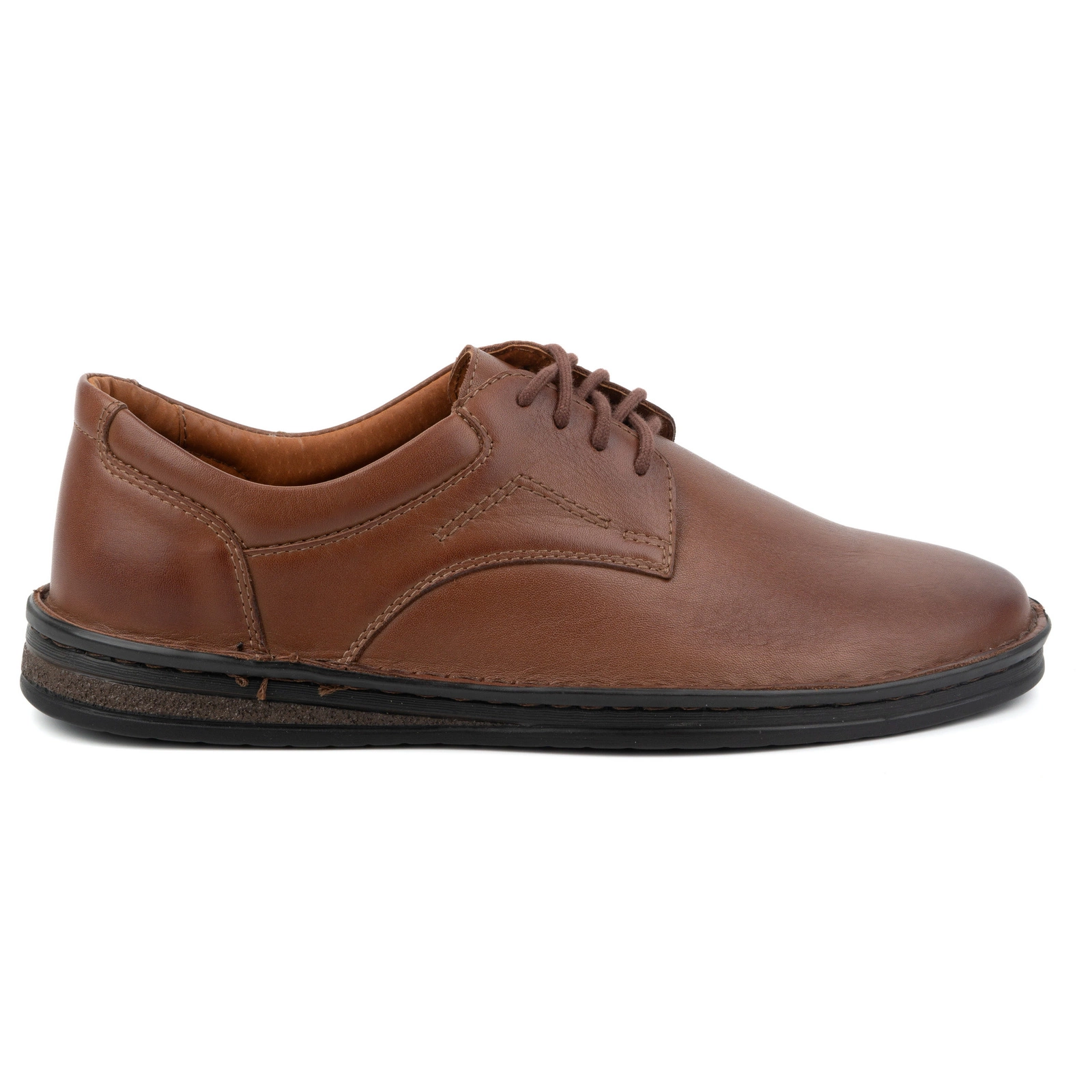 Buty męskie casual skórzane sznurowane klasyczne 925A brązowe - Buty Olivier