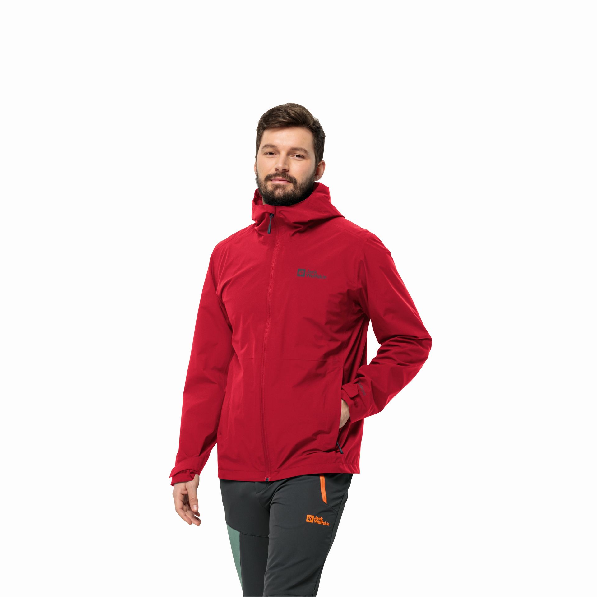 Męska kurtka przeciwdeszczowa Jack Wolfskin ROBURY 2L JKT M red glow - XXL