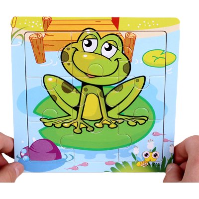 Drewniane Puzzle W Ramce Układanka Edukacyjna Żabka