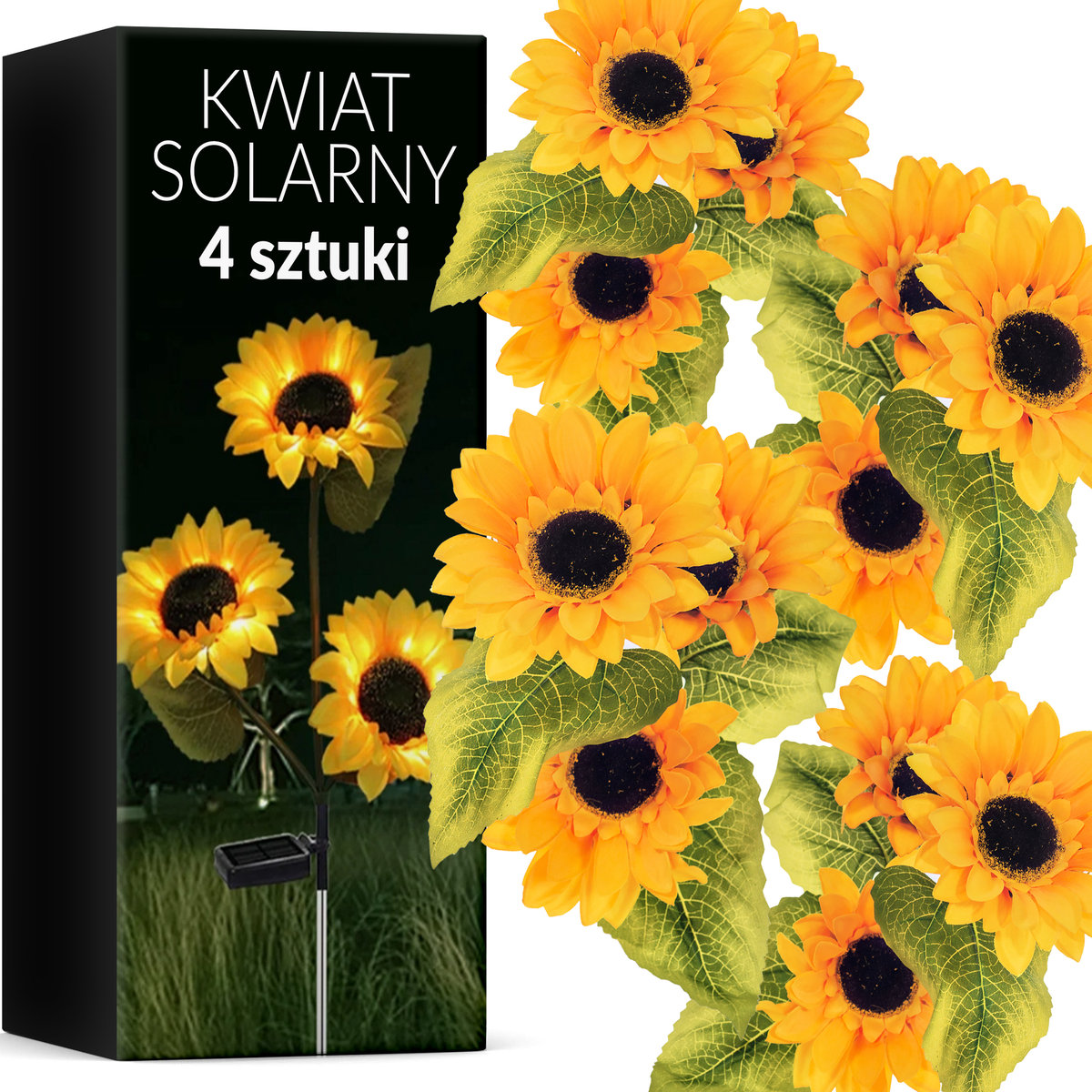 4X Ogrodowa Zewnętrzna Lampa Lampka Solarna Led Wbijana Kwiat Słoneczniki