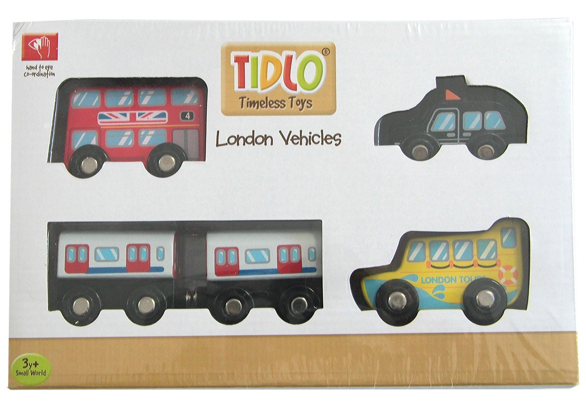 Zestaw 4 londyńskich pojazdów z drewna, Tildo T0505