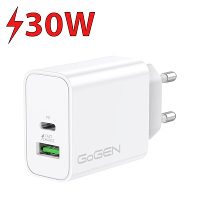 Ładowarka sieciowa GoGEN ACHPD230, 1xUSB-C PD, 1x USB-A, 30W (ACHPDQ230W) Biała
