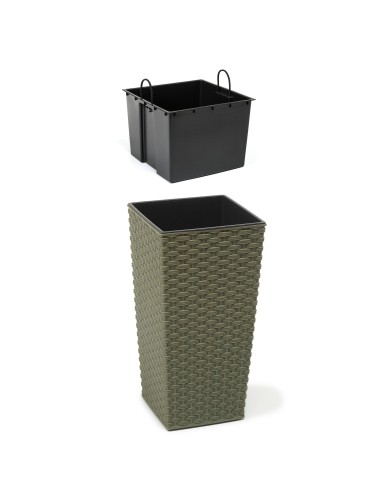 Rattanowa zielona doniczka Finezja Eco Wood 300x300 Lamela