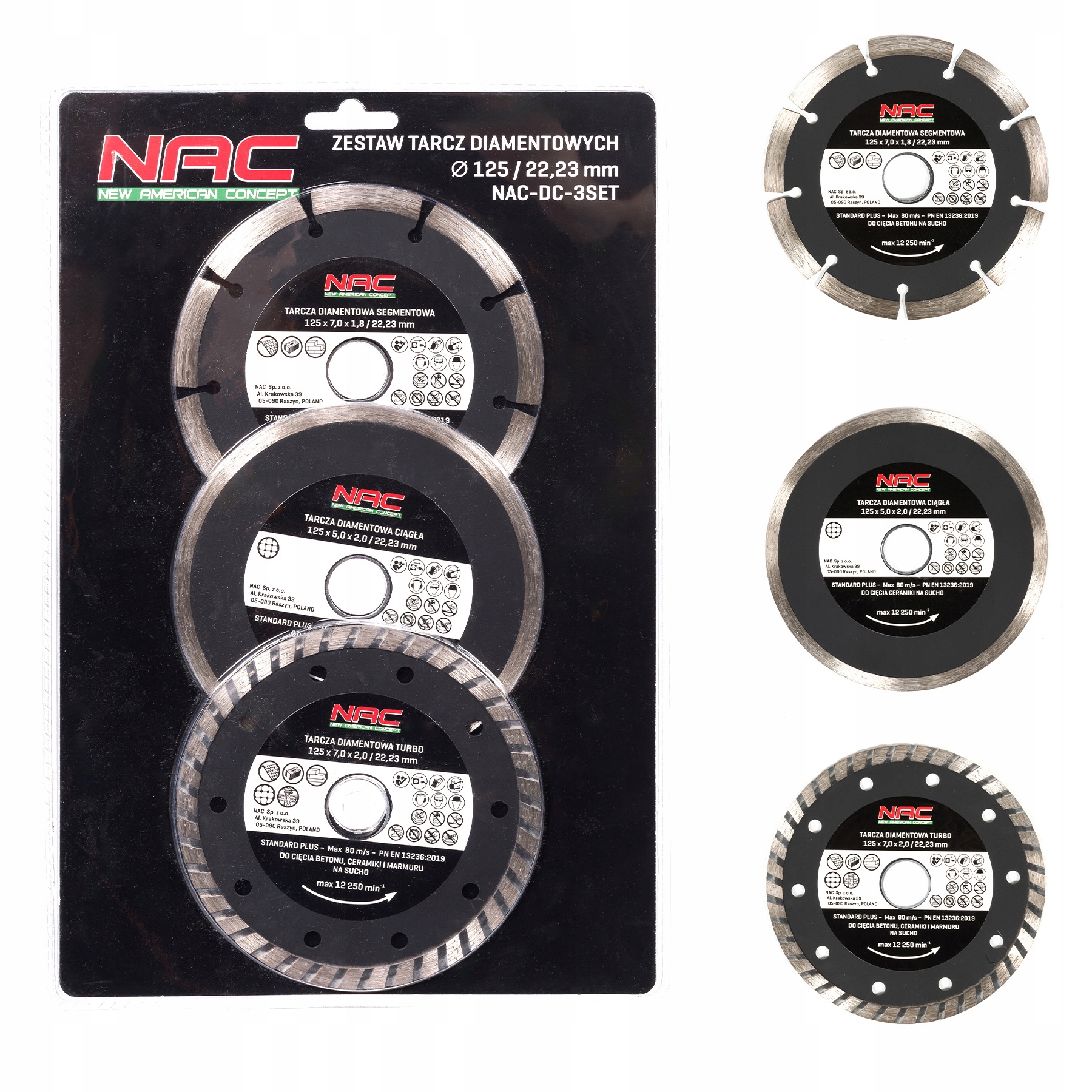 NAC DC-3SET, 3 szt. 125 mm/22,23 mm