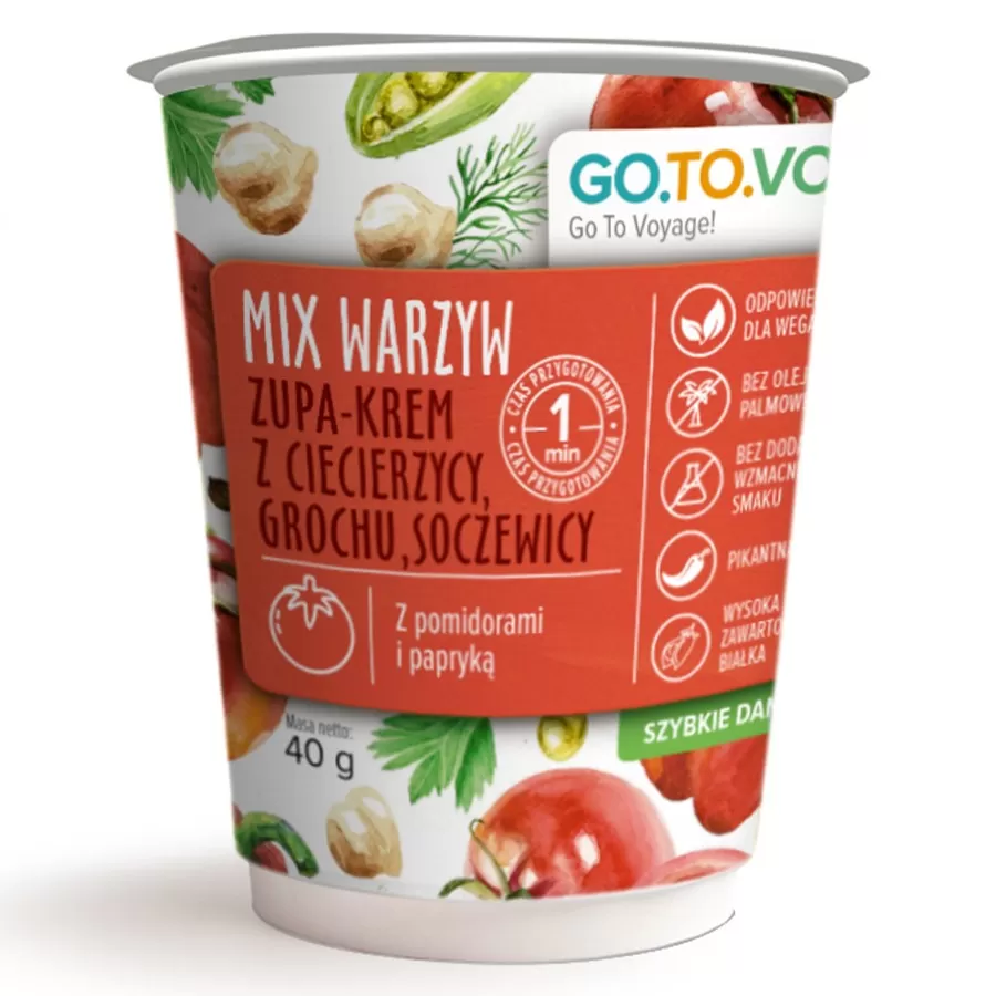 Zupa-krem z ciecierzycy, grochu, soczewicy z dodatkiem pomidorów i papryki MIX WARZYW Go.to.vo, 45g
