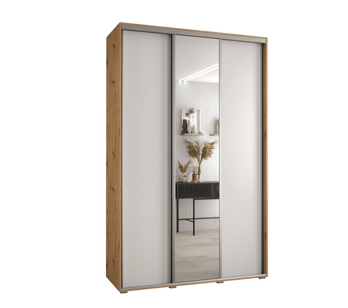 Szafa przesuwna wysoka Davos 3 150 gł. 45 artisan + biały + srebrny