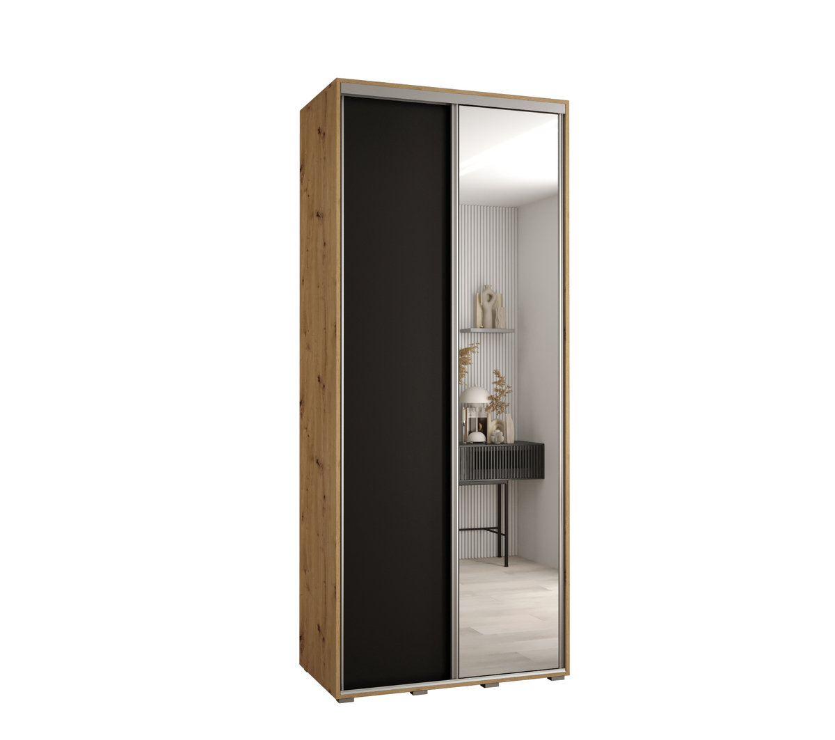 Szafa przesuwna wysoka Davos 3 120 gł. 45 artisan + czarny + srebrny