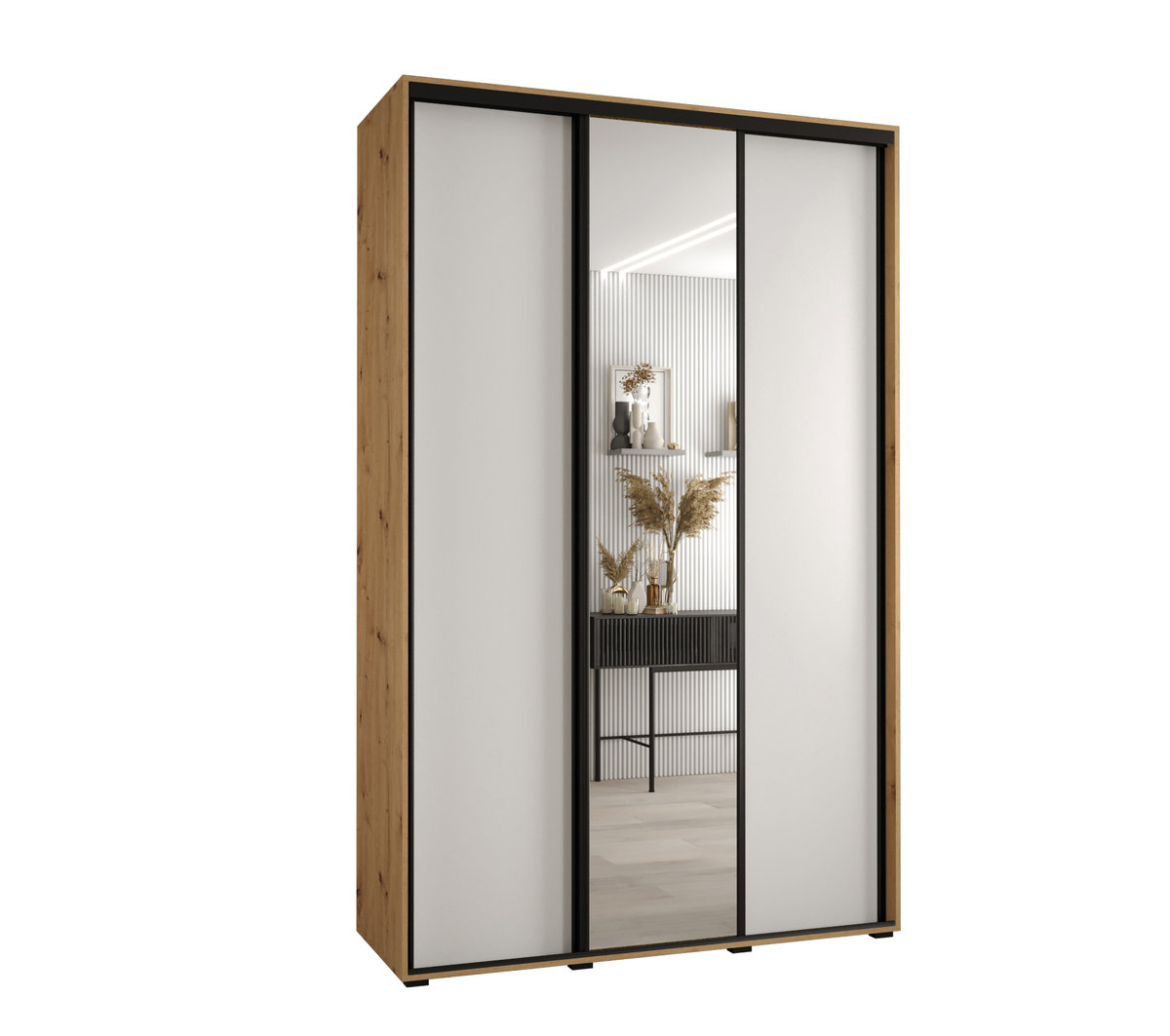 Szafa przesuwna wysoka Davos 3 150 gł. 60 artisan + biały + czarny