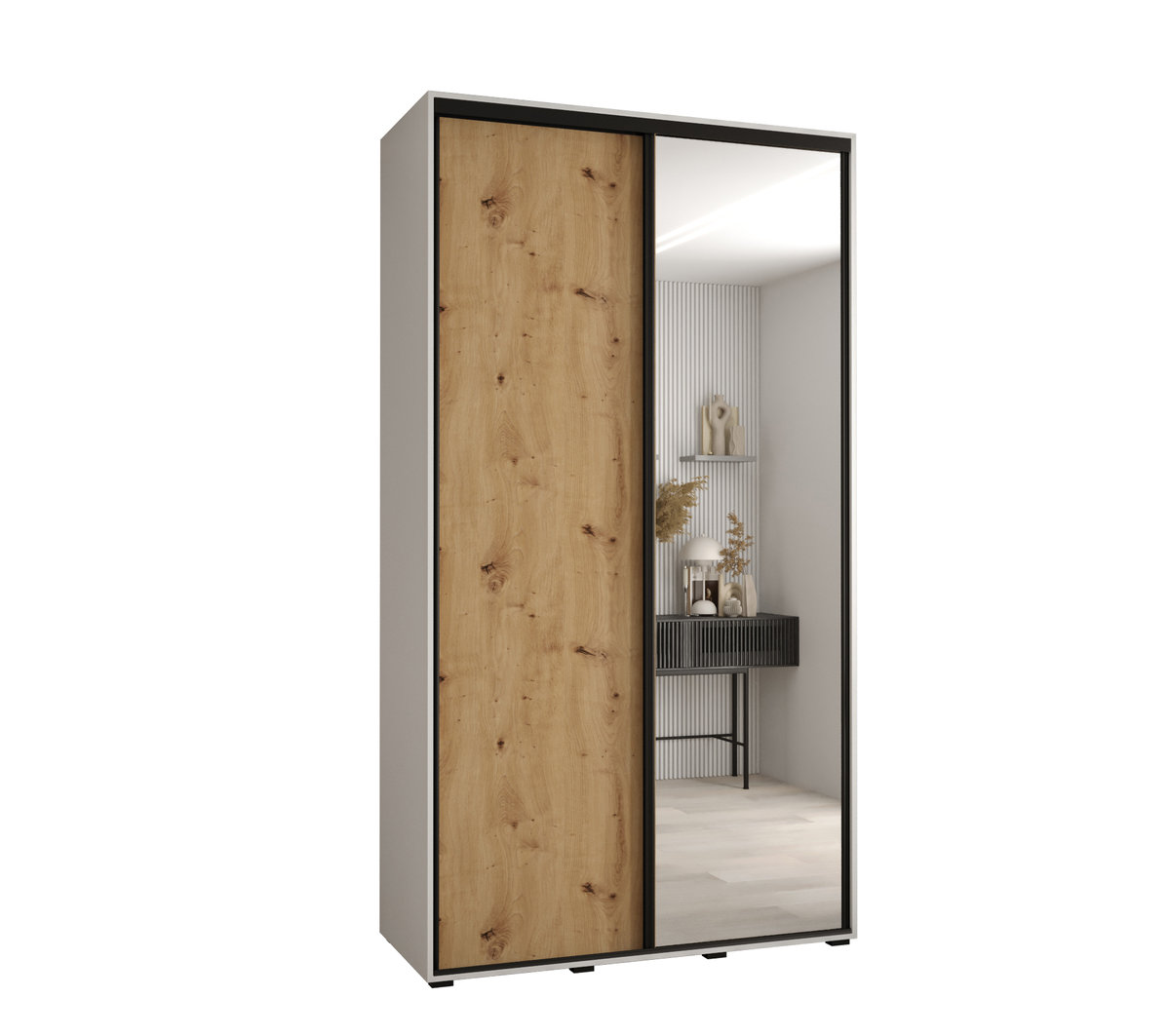 Szafa przesuwna wysoka Davos 3 130 gł. 45 biały + artisan + czarny