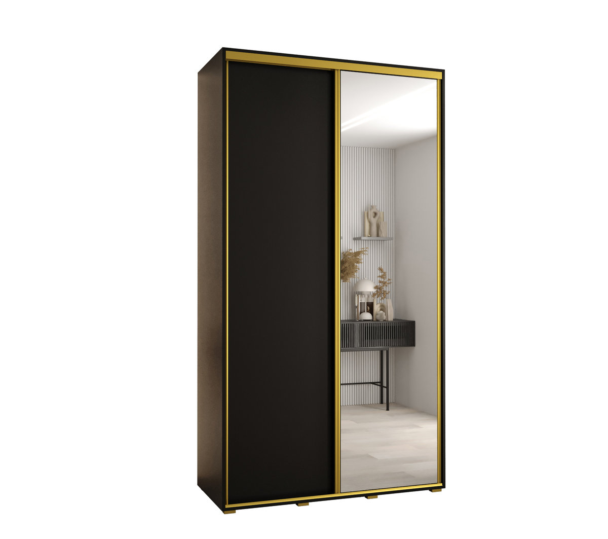 Szafa przesuwna wysoka Davos 3 130 gł. 60 czarny + czarny + złoty