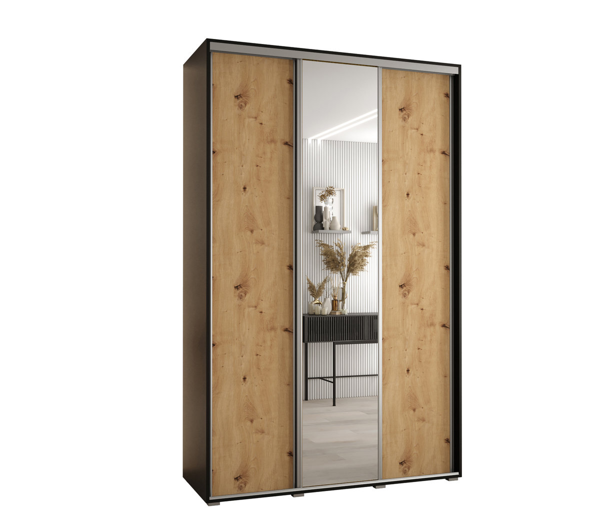 Szafa przesuwna wysoka Davos 3 150 gł. 45 czarny + artisan + srebrny