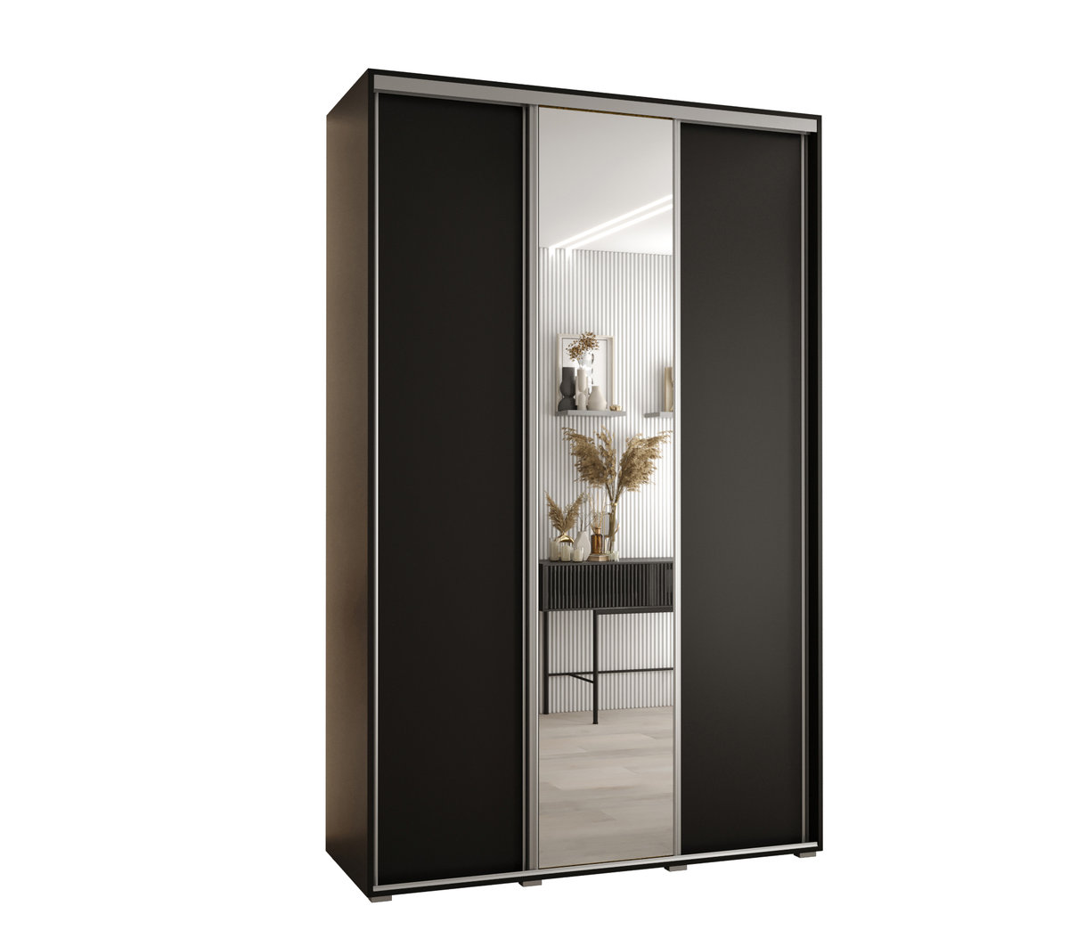 Szafa przesuwna wysoka Davos 3 150 gł. 45 czarny + czarny + srebrny