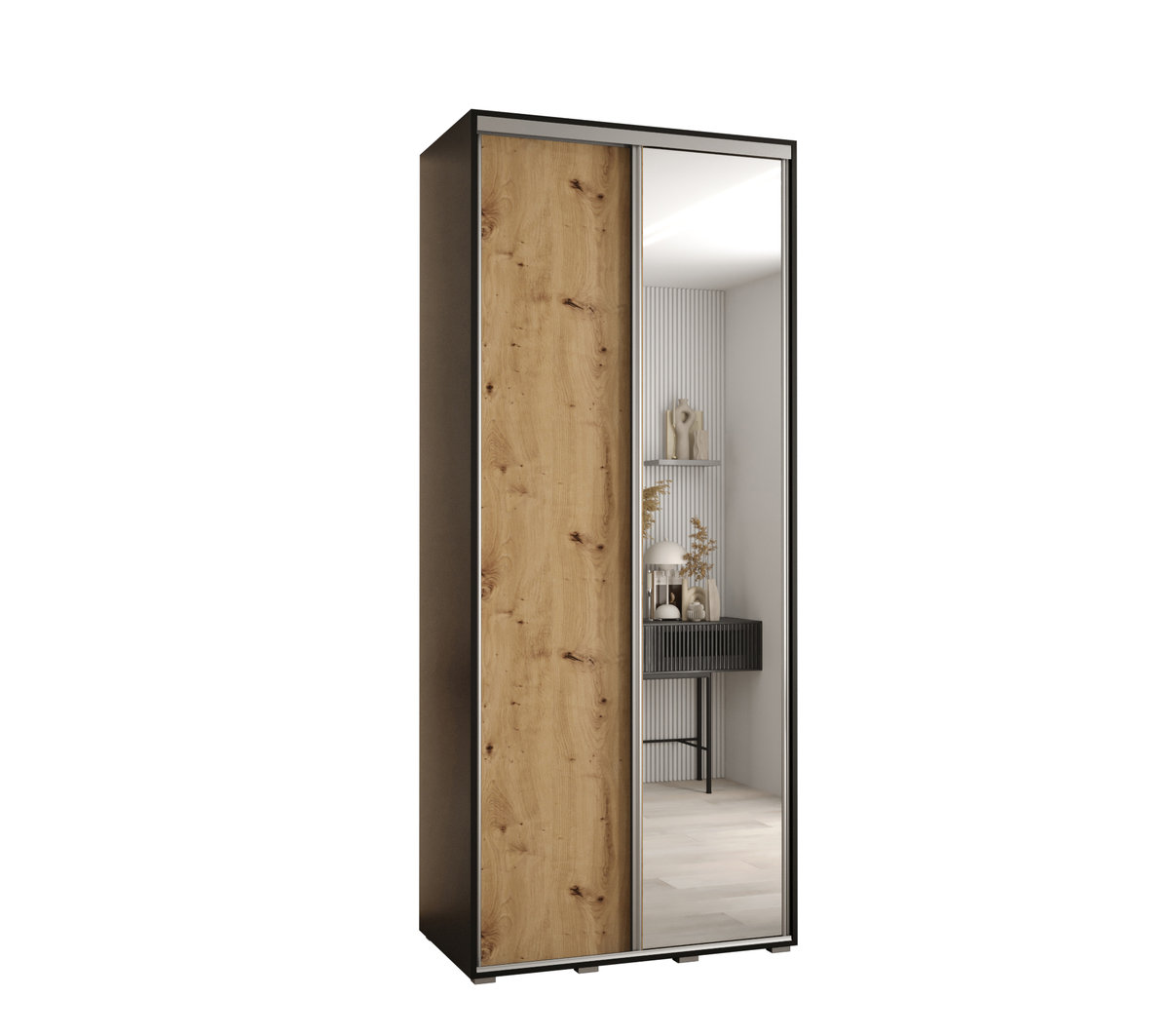 Szafa przesuwna wysoka Davos 3 120 gł. 45 czarny + artisan + srebrny