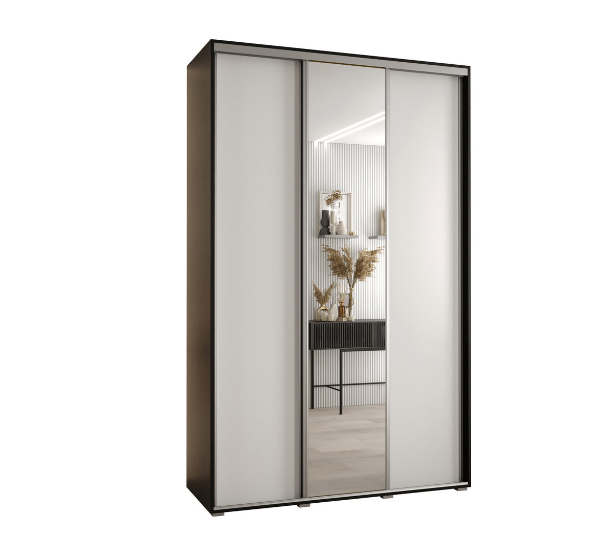 Szafa przesuwna wysoka Davos 3 150 gł. 45 czarny + biały + srebrny