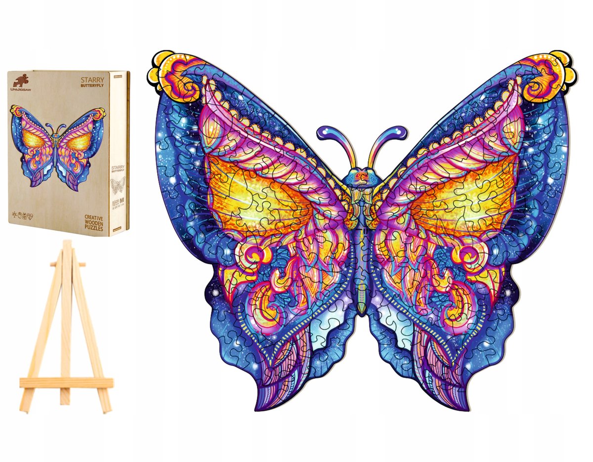 PUZZLE DREWNIANE DUŻE 282ELEMENTÓW MOTYL W DREWNIANYM PUDEŁKU