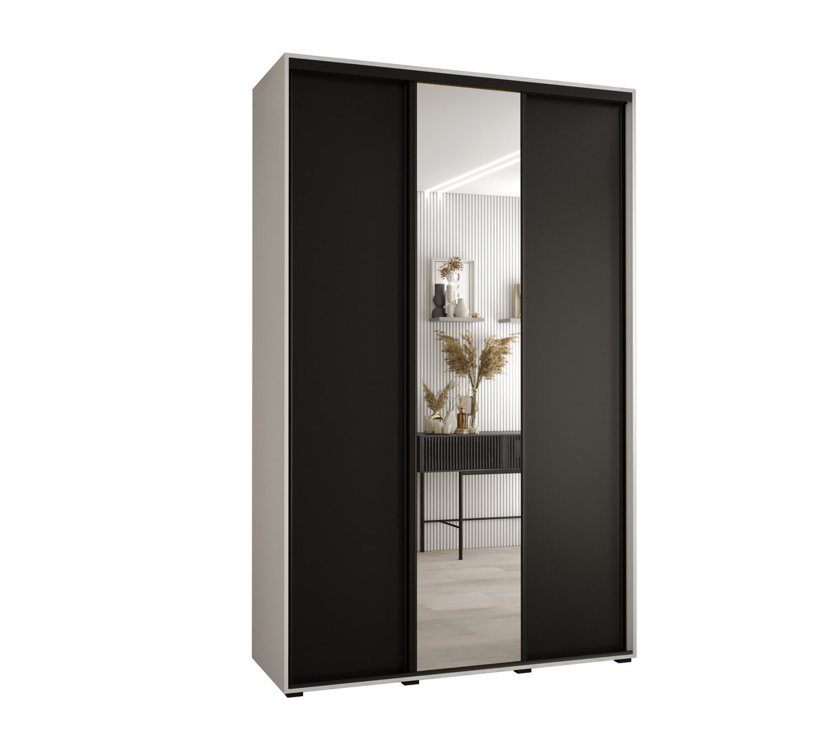 Szafa przesuwna wysoka Davos 3 150 gł. 45 biały + czarny + czarny