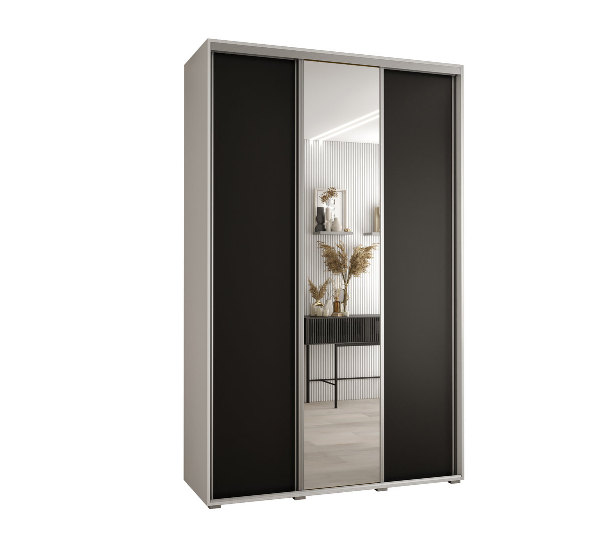 Szafa przesuwna wysoka Davos 3 150 gł. 60 biały + czarny + srebrny