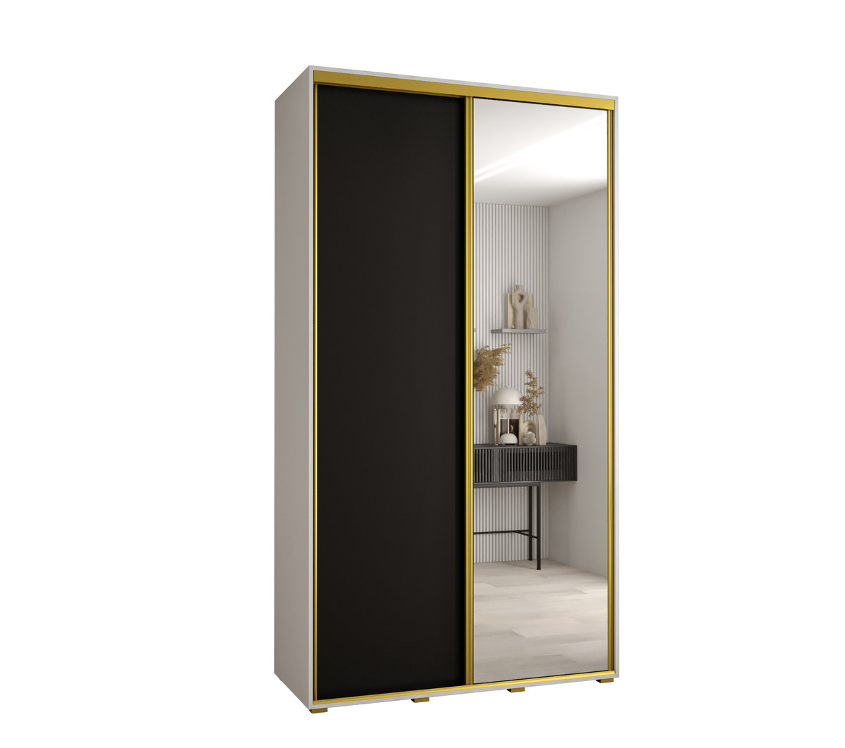 Szafa przesuwna wysoka Davos 3 130 gł. 45 biały + czarny + złoty