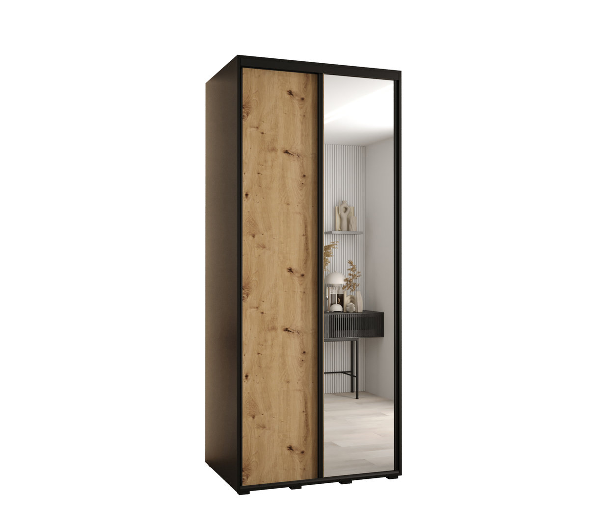 Szafa przesuwna wysoka Davos 3 120 gł. 60 czarny + artisan + czarny