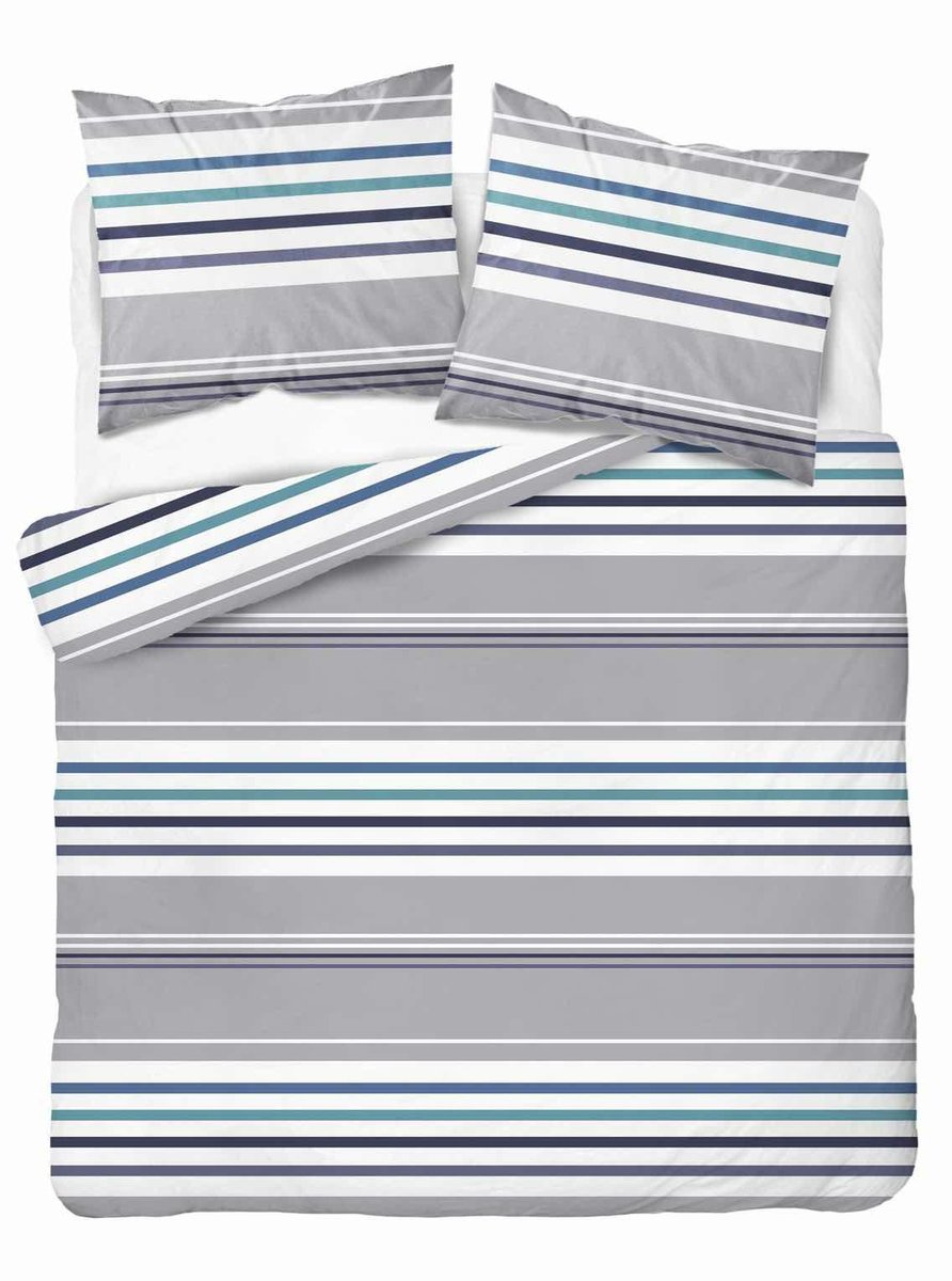 Pościel 220x200 Pasy paski szara niebieska Bawełna
