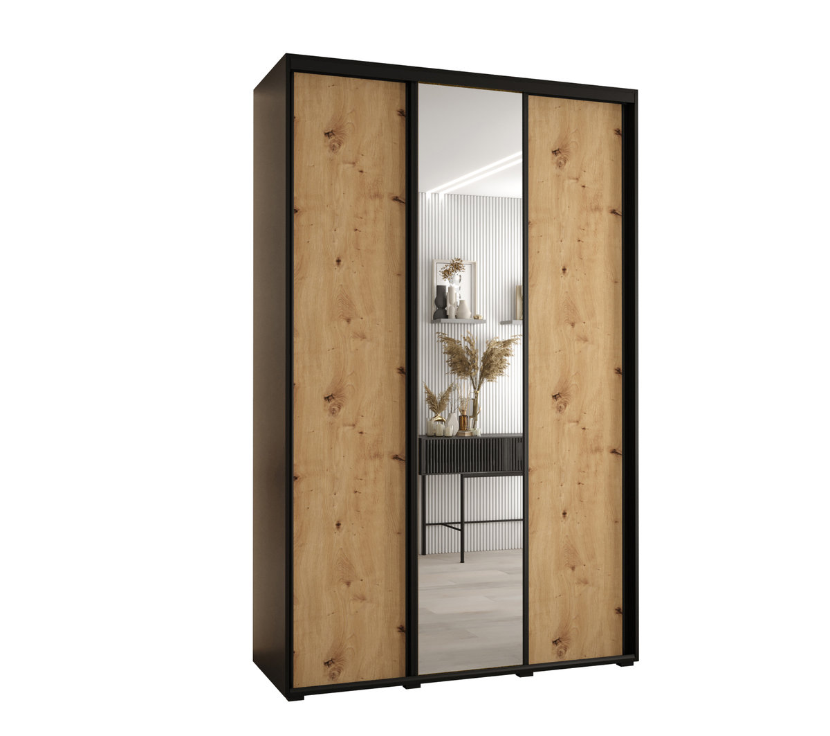 Szafa przesuwna wysoka Davos 3 150 gł. 60 czarny + artisan + czarny