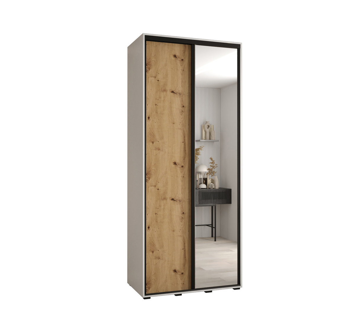 Szafa przesuwna wysoka Davos 3 100 gł. 45 biały + artisan + czarny