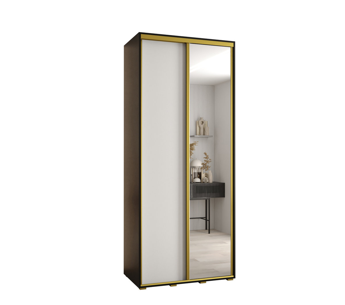 Szafa przesuwna wysoka Davos 3 120 gł. 45 czarny + biały + złoty