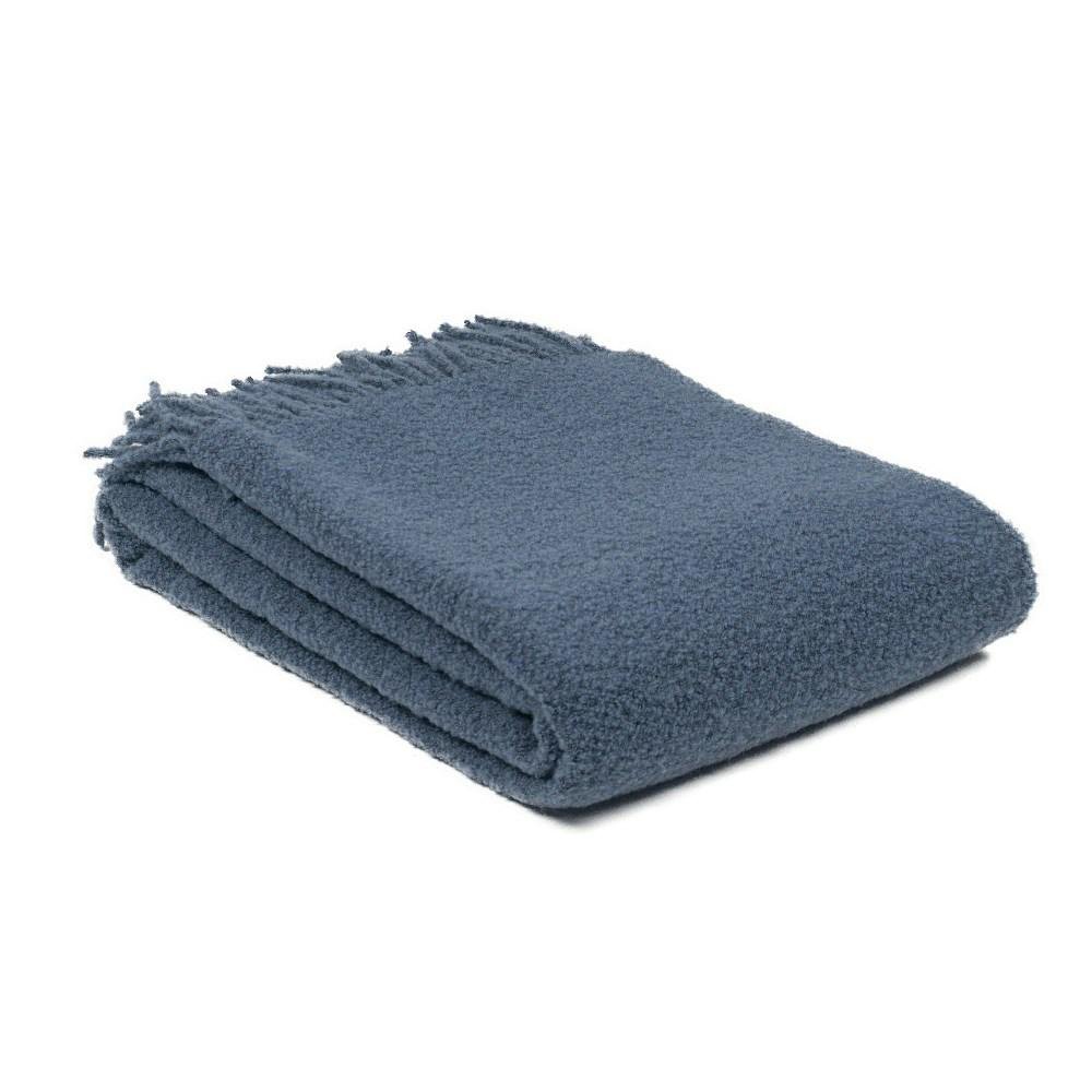 Koc wełniany merynos Bukle 140x200 stalowy z frędzlami