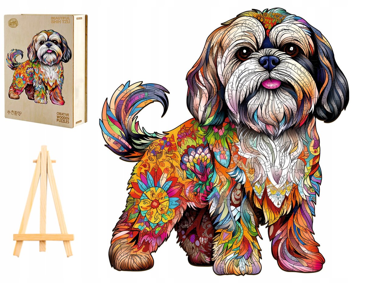 PUZZLE DREWNIANE DUŻE 260 ELEMENTÓW SHIH TZU W DREWNIANYM PUDEŁKU