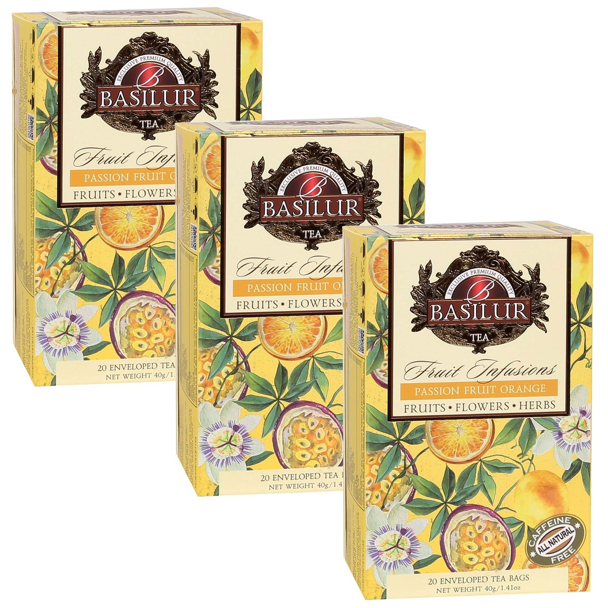 BASILUR Fruit Infusions - Owocowa herbata bezkofeinowa z aromatem marakui, mandarynki i cytrusów, w saszetkach 20 x 2 g x3