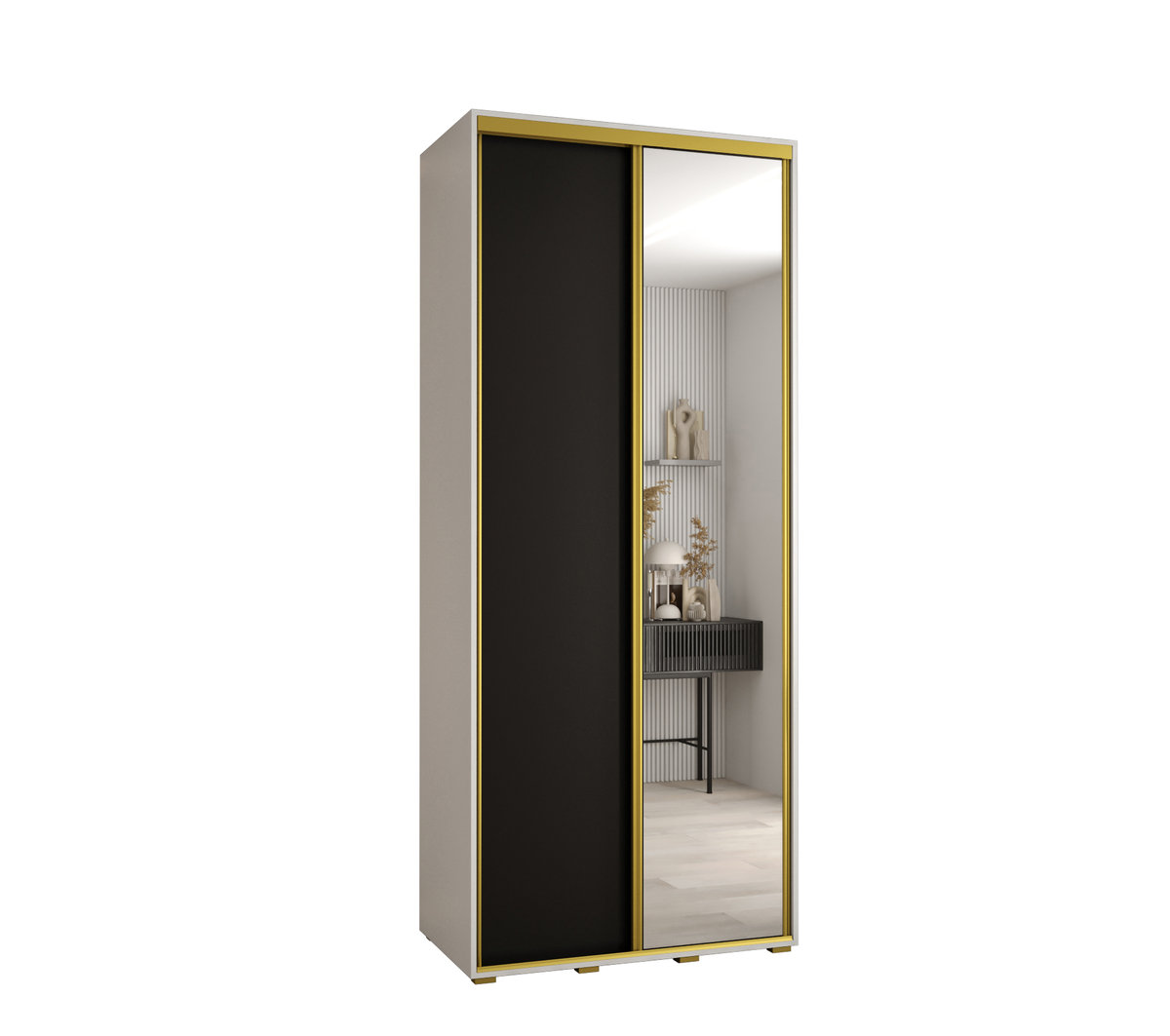 Szafa przesuwna wysoka Davos 3 100 gł. 45 biały + czarny + złoty