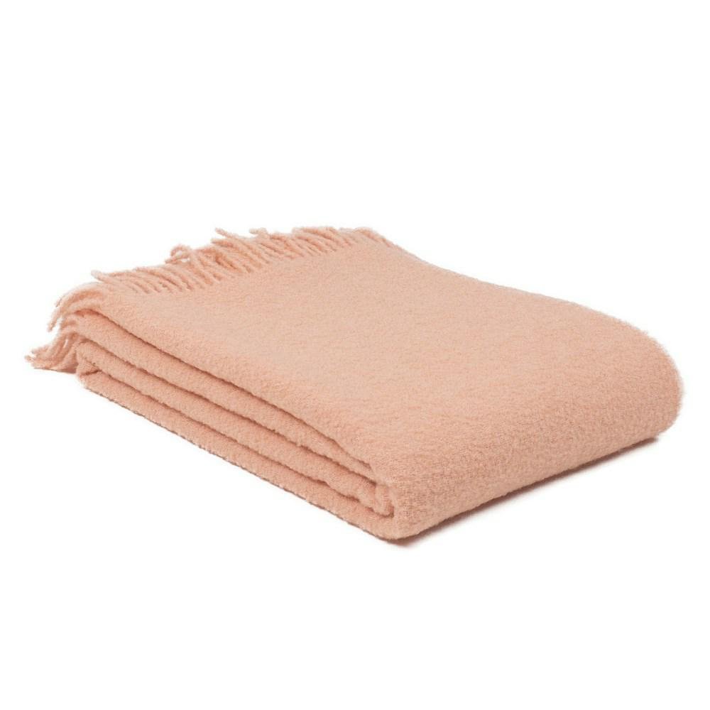 Koc wełniany merynos Bukle 140x200 łososiowy z frędzlami
