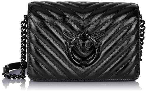 Pinko Damska torba Love Click Mini Metal Sheep Nappa Chevron Z99b_czarna limuzyna kolor bloku, Z99b_czarny limuzyna Block Color