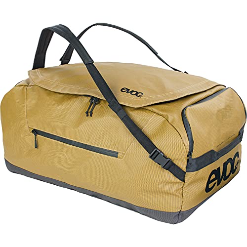 Wodoodporna torba podróżna EVOC DUFFLE BAG 100 (odpinany pasek do noszenia, oddzielna kieszeń zewnętrzna, uniwersalna torba na sprzęt, w tym zintegrowana kieszeń, bez PVC), Curry/Czarny