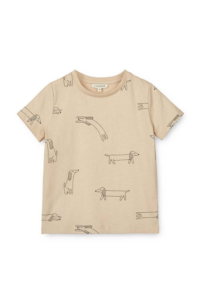 Liewood t-shirt bawełniany niemowlęcy Apia Baby Printed Shortsleeve T-shirt kolor beżowy wzorzysty
