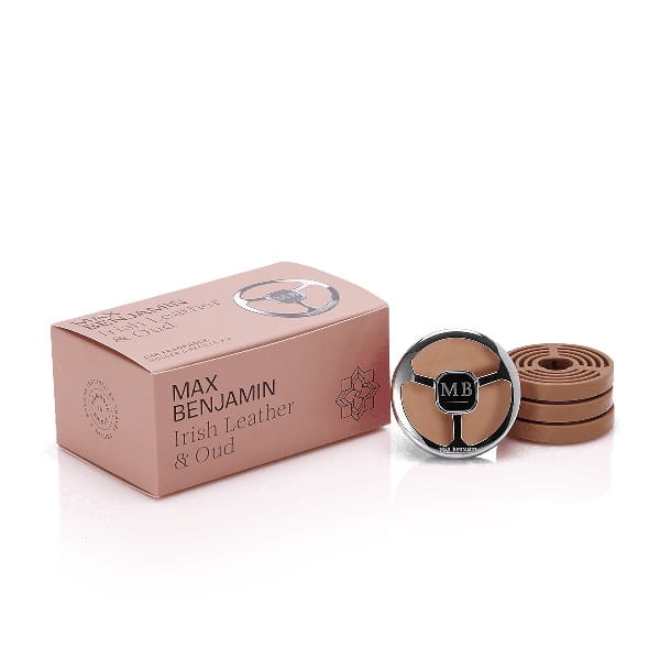 Zestaw Car Fragrance PREMIUM Max Benjamin z 4 wkładami - Irish Leather & Oud