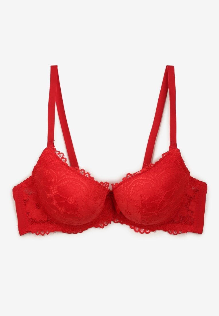 Czerwony Biustonosz Full Cup z Subtelną Koronką i Małą Kokardką Pisalia