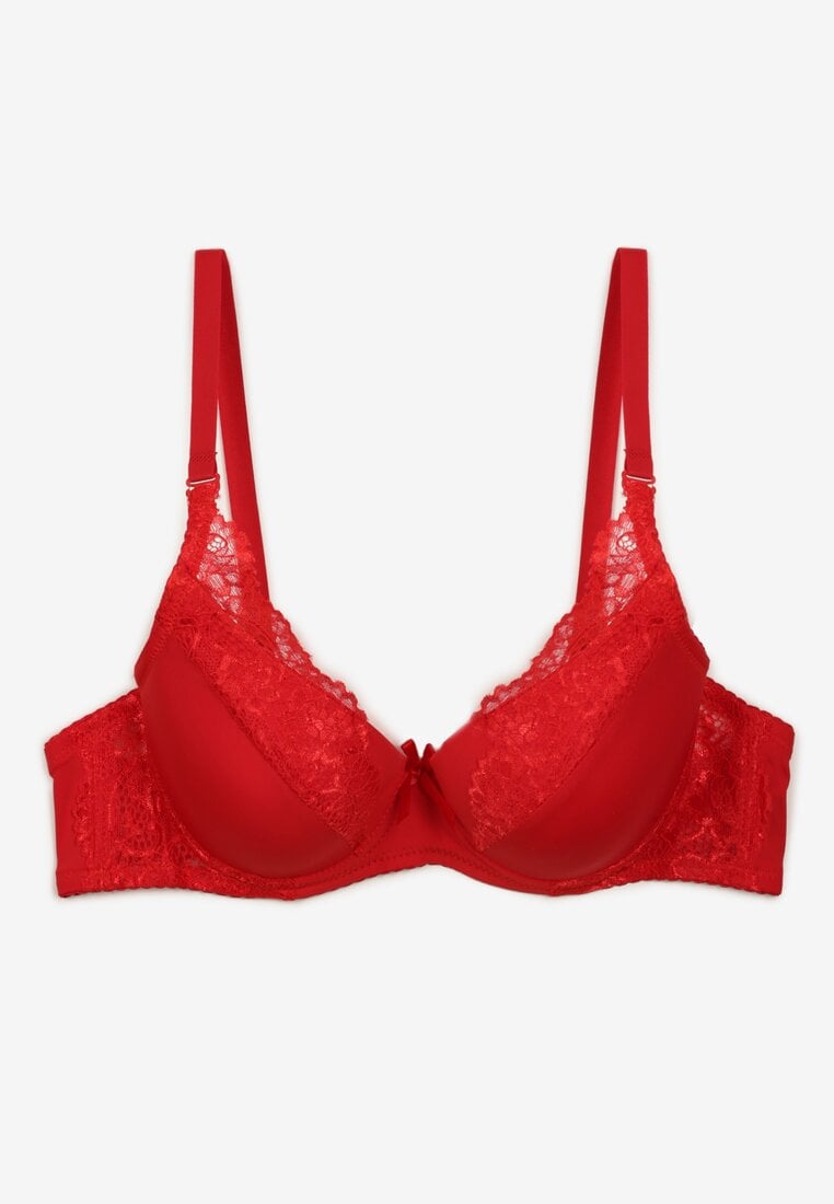 Czerwony Casualowy Biustonosz Ozdobiony Koronką i Kokardką z Odpinanymi Ramiączkami Oselene