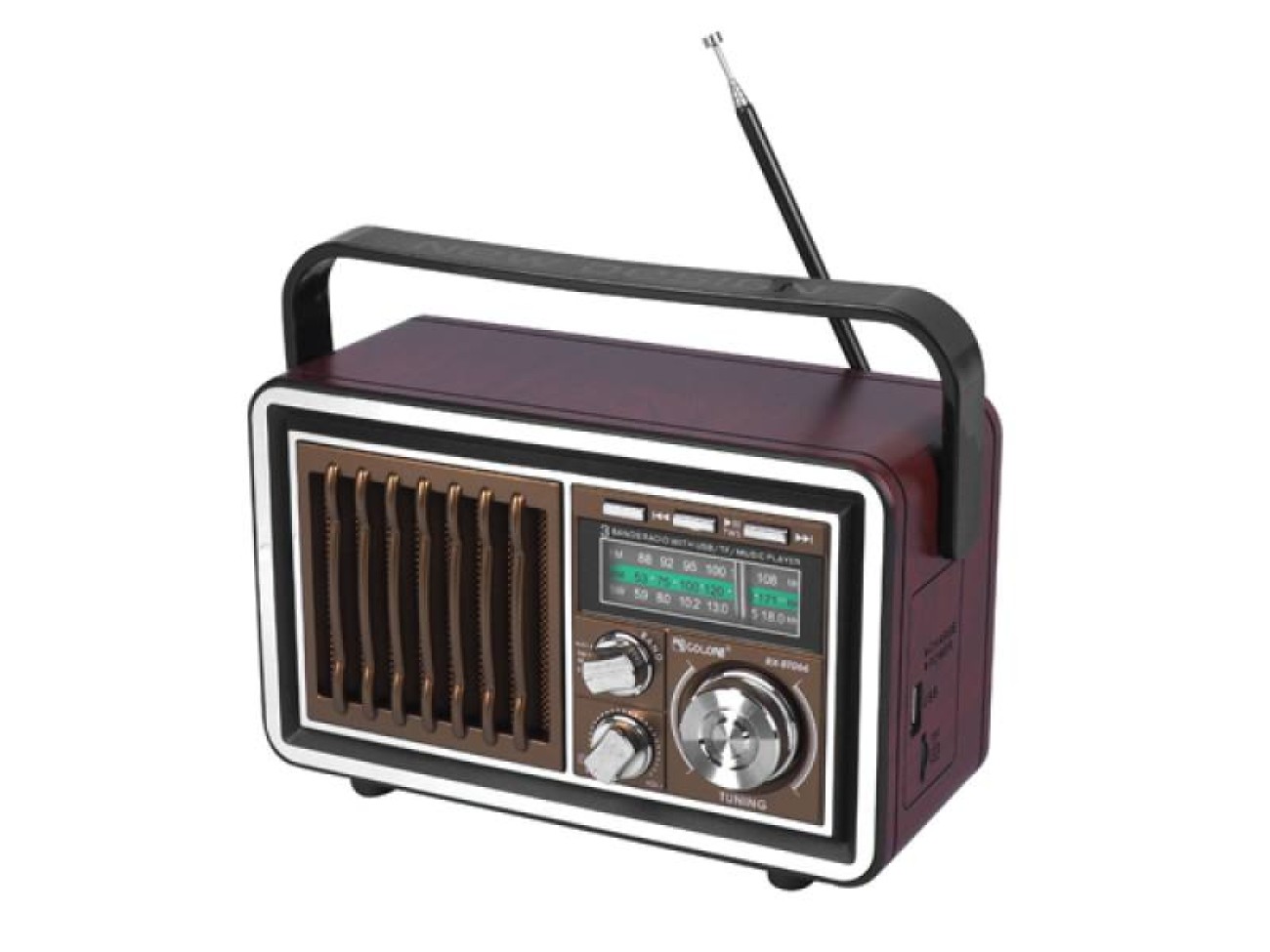 Drawa Retro Bluetooth, FM, USB, SD, AUX, brązowy
