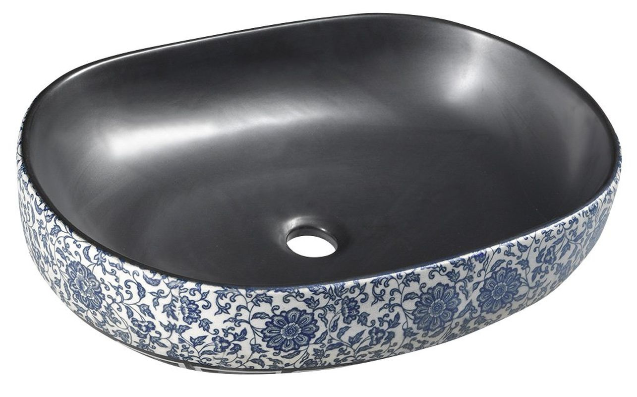 Sapho LOFT umywalka ceramiczna 60x13,5x40 cm, czarna z wzorem PI026