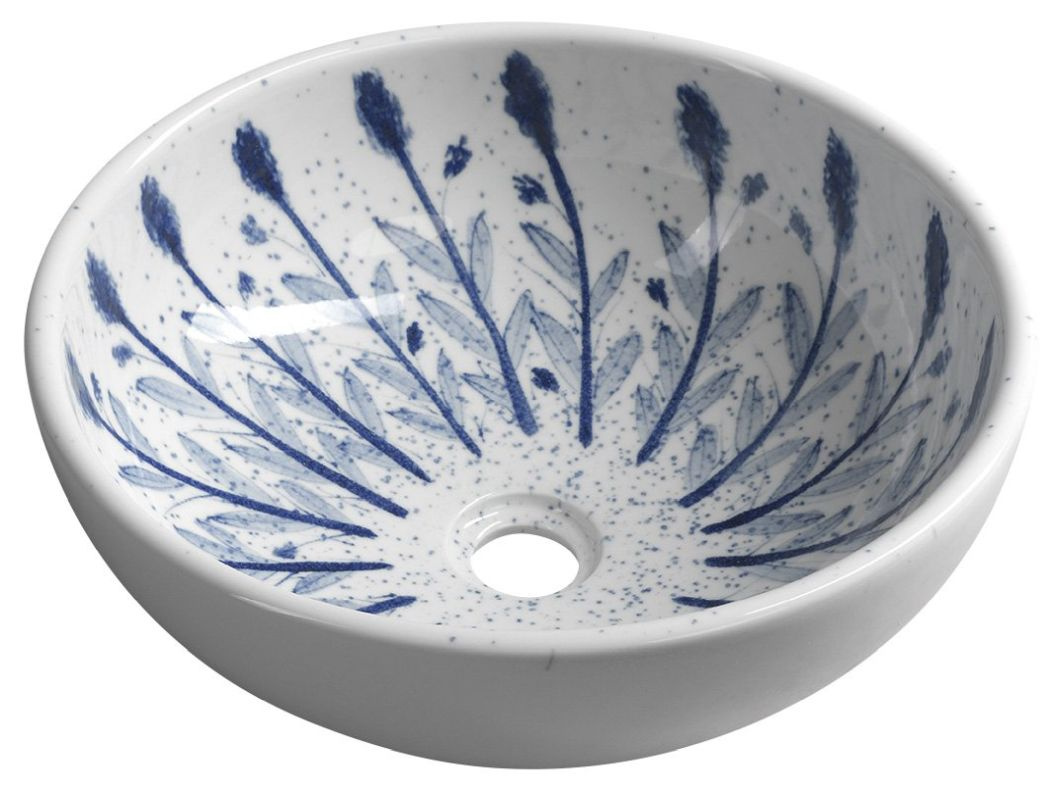 Sapho PRIORI umywalka ceramiczna średnica 41 cm biała z niebieskim wzorem PI028