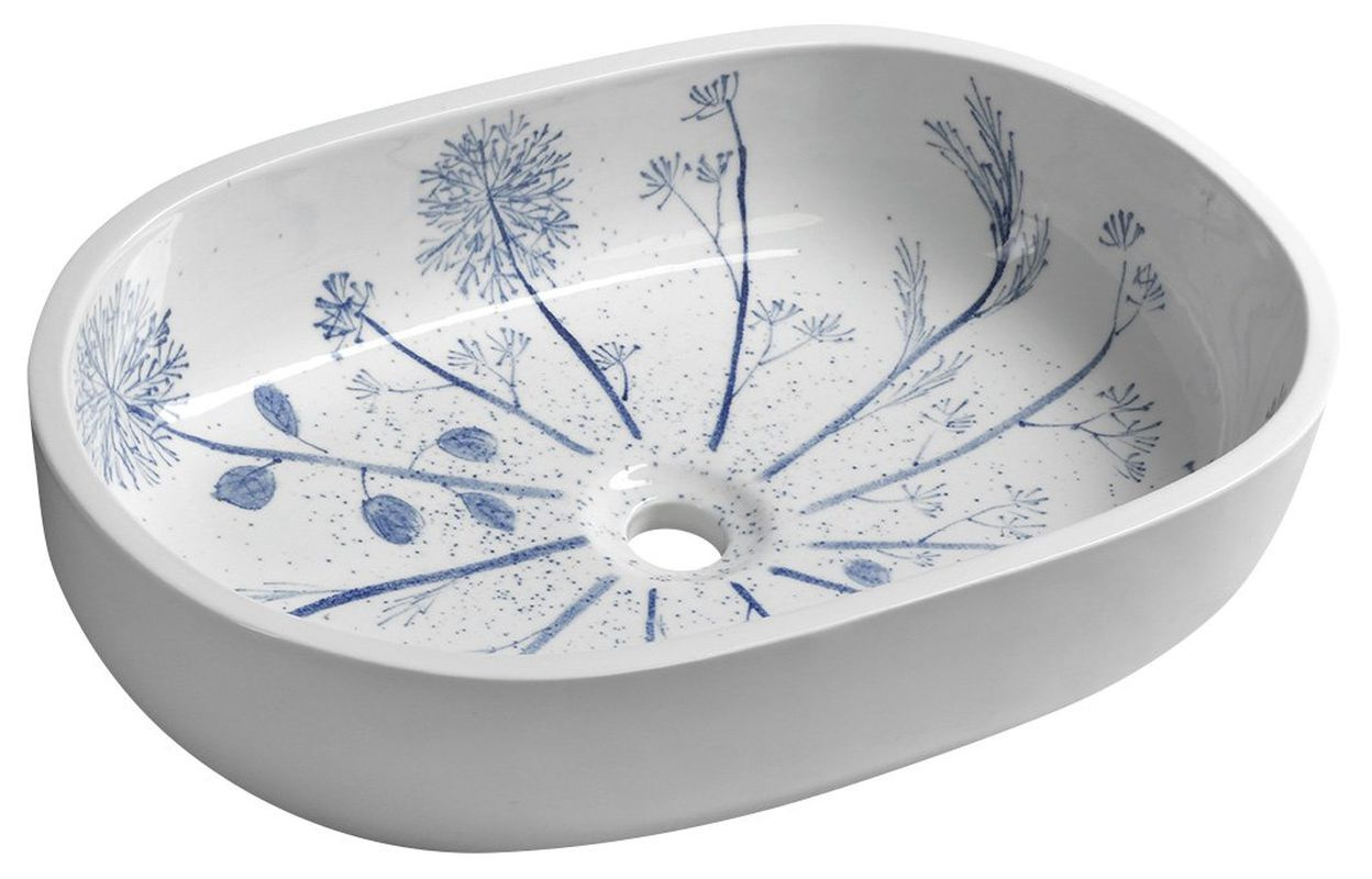 Sapho PRIORI umywalka ceramiczna 60x13,5x40 cm biała z niebieskim wzorem PI029