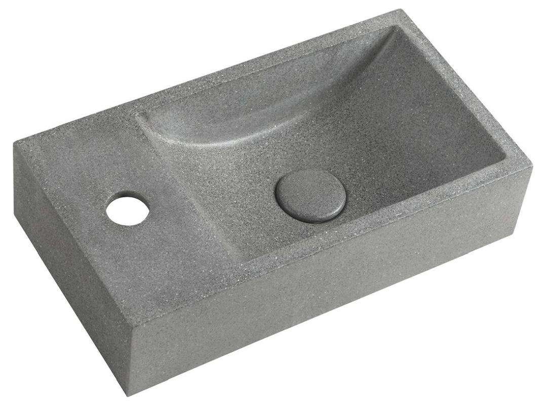 Sapho Mała umywalka 40x22 cm betonowa z korkiem, czarny granit CREST LEWA AR403
